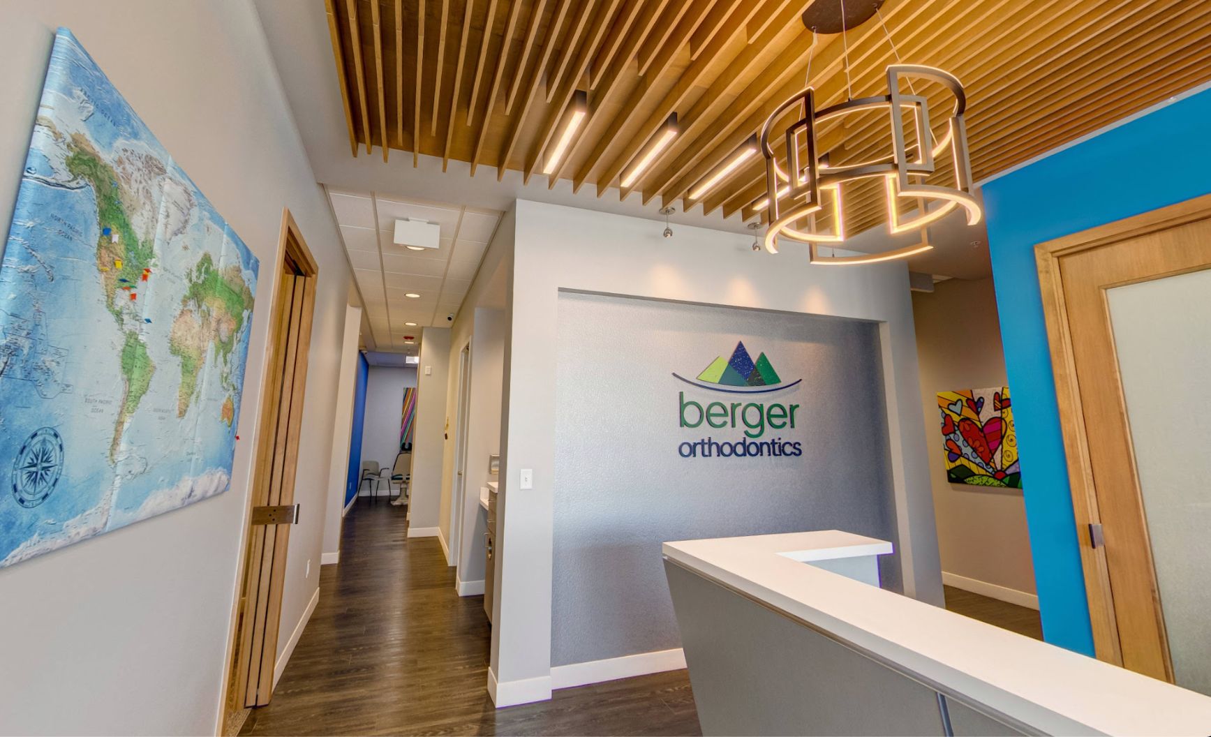 Front desk and hallway at Berger Orthodontics